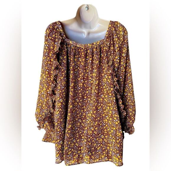 CATO Established 1946 18-20W  Romantic Floral Daisy Floral Blouse Ruffla Sleeve - Picture 2 of 9